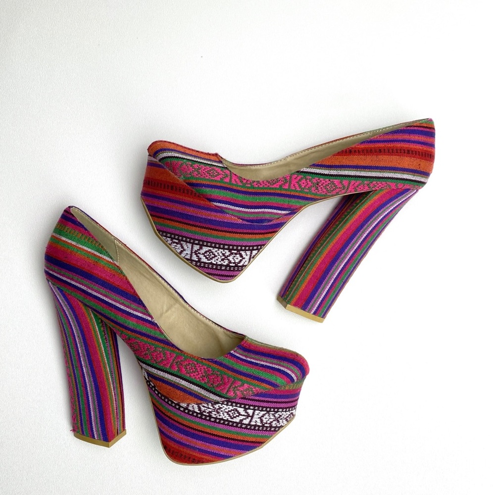 Colorful Striped Platform Heels